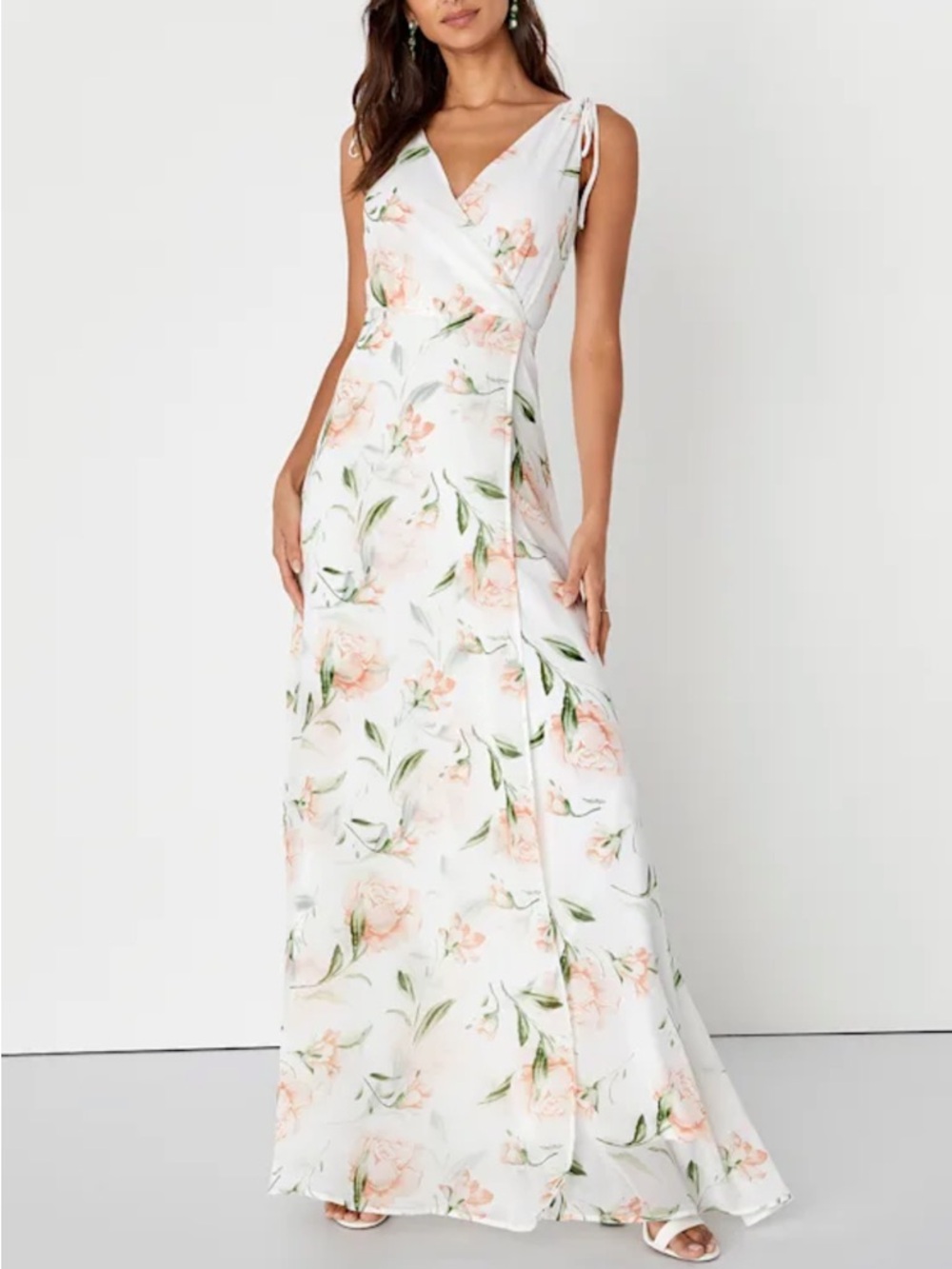 Lulus Sz Large Romantic Possibilities White Floral Print Maxi Dress